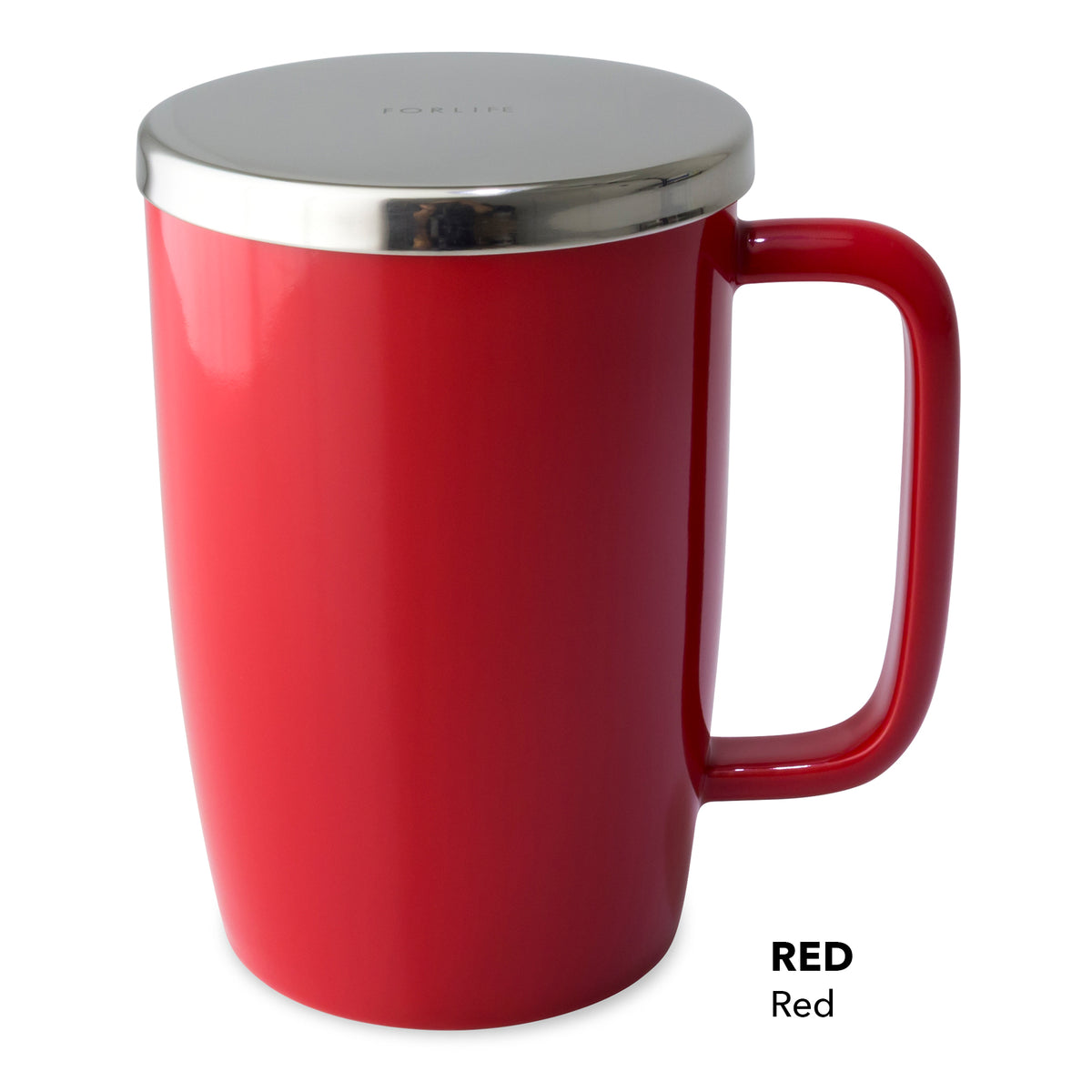 FORLIFE Mug With Basket Infuser and Stainless Steel Lid : Glossy Red